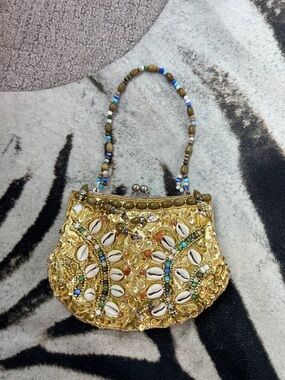 Gold Beaded Shell Evening Bag - Women
